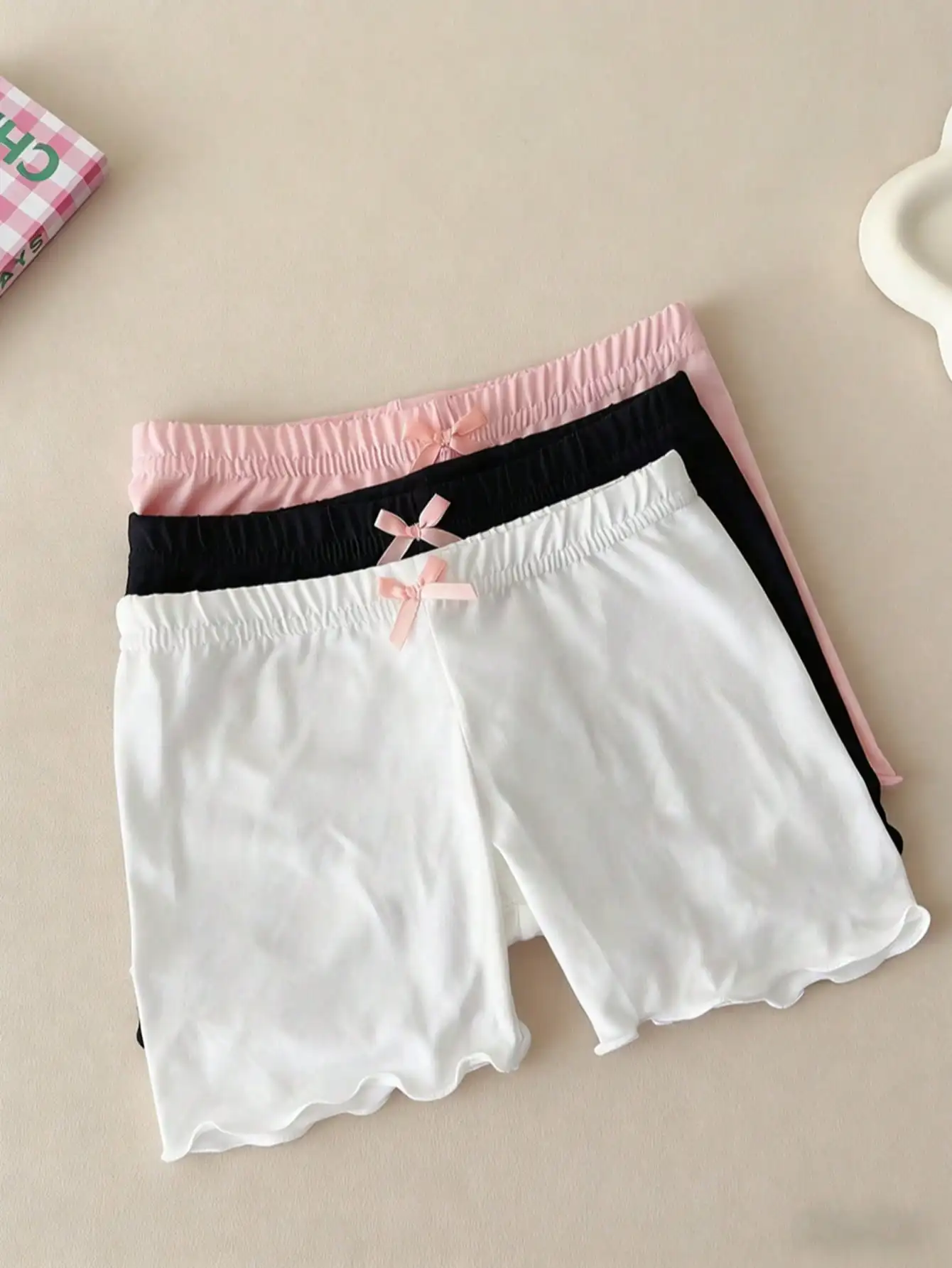 3Pcs Girls Modal Safety Shorts 2-10Y Anti-Exposure Bow Decor Kids Shorts For Casual, Beach Days, Parties & Princess Outfits