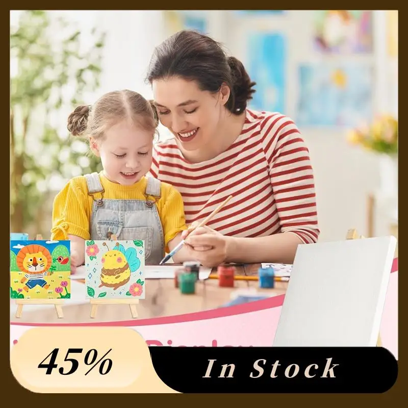 A60Z Top Mini Canvases With Easel Sets, Small Painting Canvas With Mini Easel 4 X 4 Inch Art Canvases Painting Kit