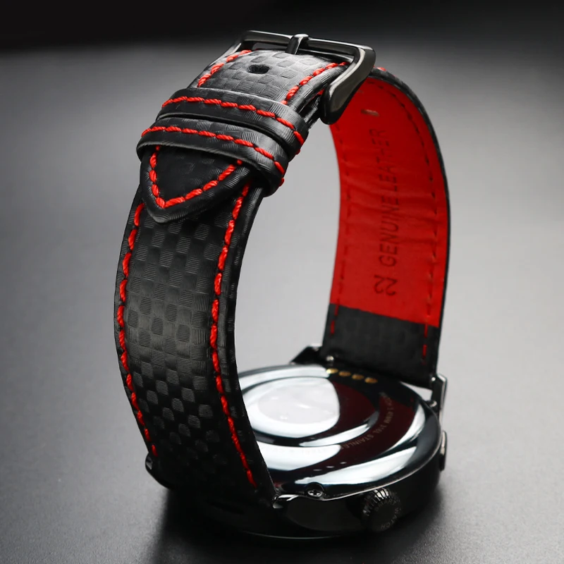 Calfskin strap Bracelet Carbonfiber Grain Watchband 18mm 20mm Red Orange Stitching Watch Band 21mm 22mm 23mm 24mm Watch Strap