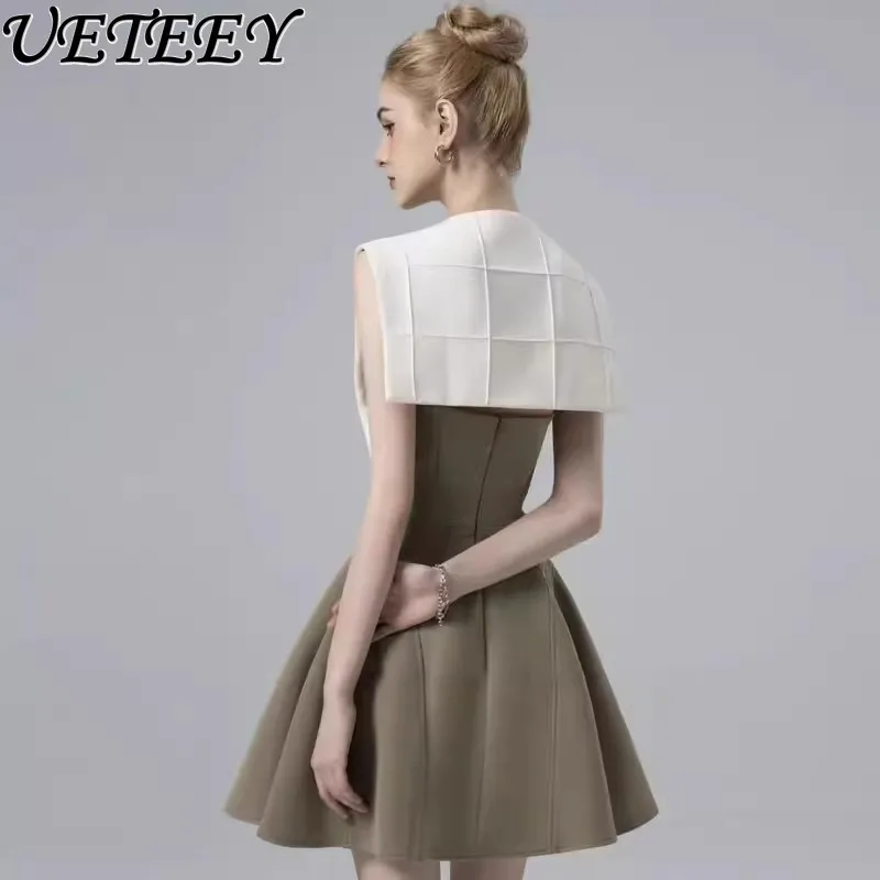 2023 sommer Neue Damen Farbe-Block Hohe Taille Abnehmen Ärmelloses Kleid Elegante Mode Kurze Party Kleider für Frauen