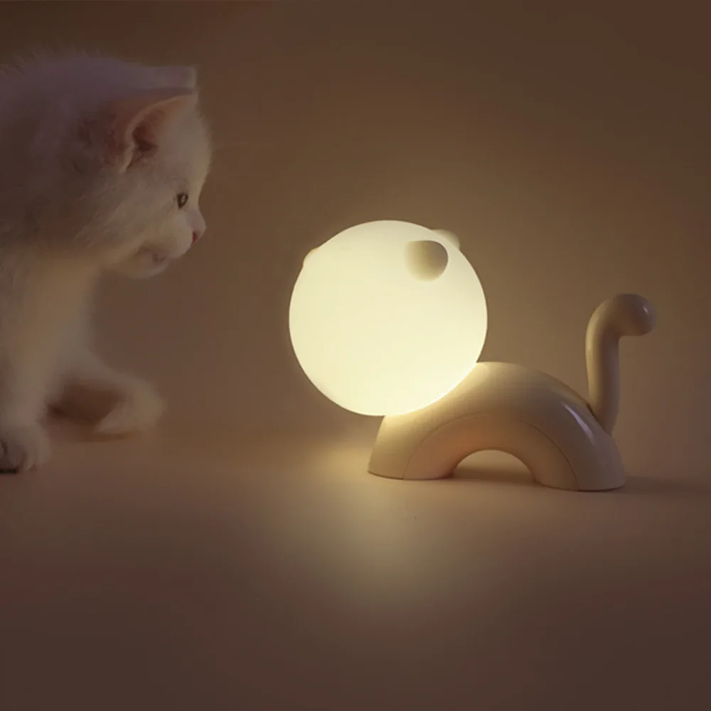 Bedroom Decoration Gift Cute Cat Tap Control Night Light, Rechargeable Silicone Sleep Lamp, Soft Warm Bedside Ambient Light