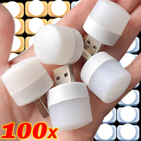 100-1PCS Portable Mini Night Lights USB Plug Lamp Power Bank Charging LED Book Light Round Reading Eye Protection Lamp Wholesale