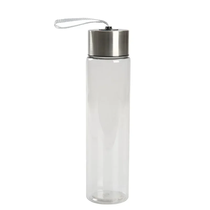 

Mainstays 18oz Plastic Clear Water Bottle Stainless Steel Screw Lid with Strap