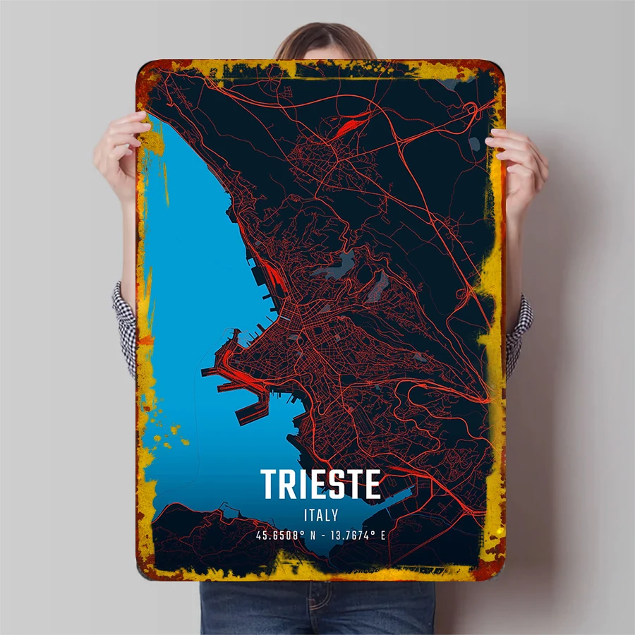 Trieste Italy Urban Road Map Metal Wall Art Modern Home Decor Creative City Print
