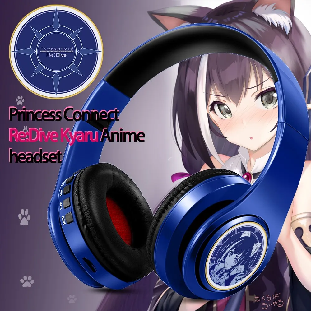 Cosplay Gaming Headphone Anime Princess Connect Re:Dive Kyaru Bluetooth Headset V5.0 Student Earphone Plug in card and FM