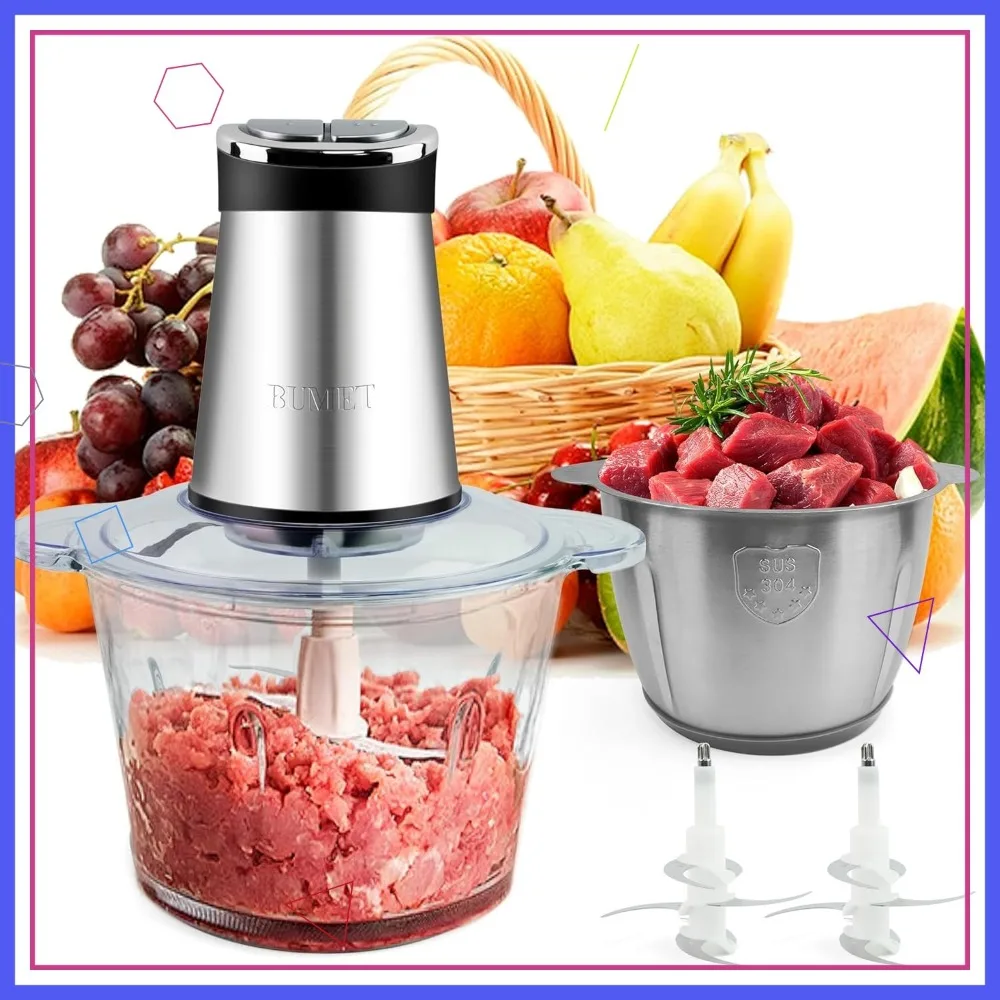 

Электрический кухонный комбайн мощностью 800 Вт со светодиодным таймером, 2 чаша и 6 лезвий для мясорубки, измельчения мяса и овощей