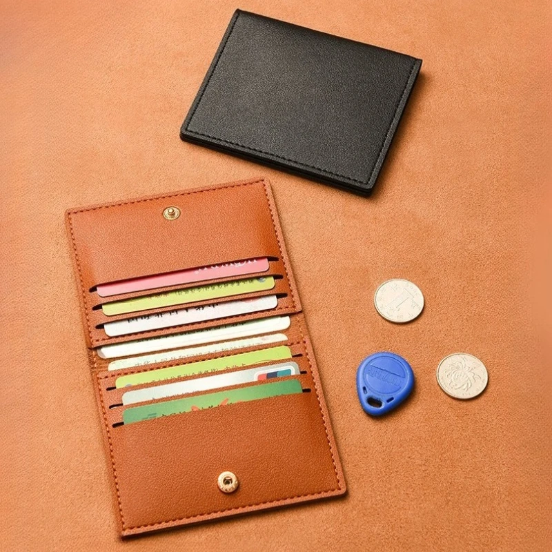 

Держатель для карт из искусственной кожи, деловой ID, сумки для кредитных карт, кошелек для женщин, короткий однотонный кошелек с застежкой, ультратонкие сумки для кредитных карт
