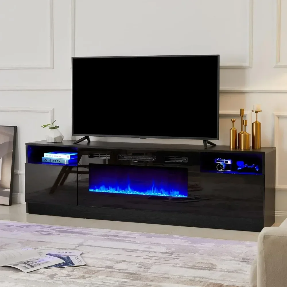 for  LED Light Entertainment Center, Entertainment Stand with Storage cabinet for TVs Up to 80