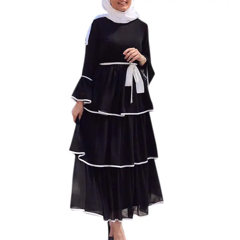 Dubai Abaya vestido musulmán de Turquía para mujer, caftán de gasa, ropa islámica, Ramadán, bata de cuello redondo en capas