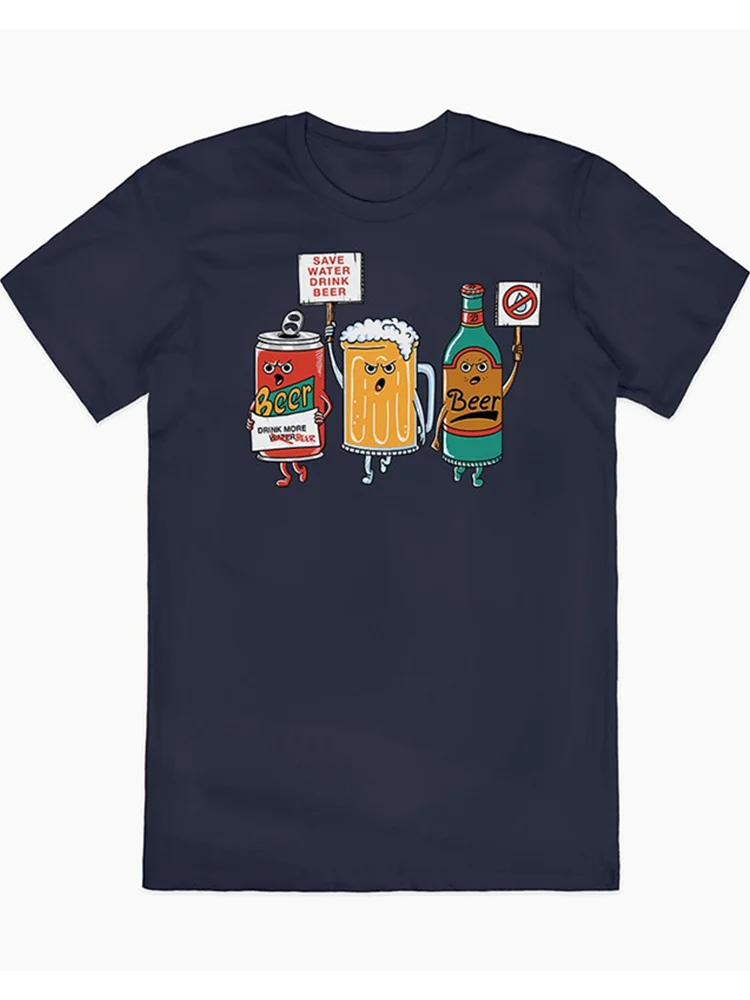

Summer New save WATER Beer Fun Illustration ex American Casual Oversize ort Sve T-irt Cotton round Ne Printed Yo...