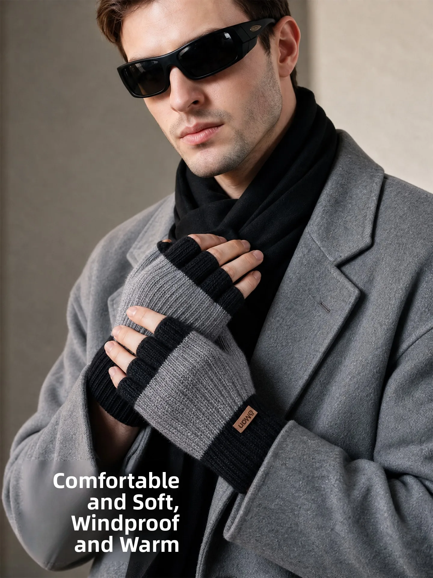 Men's Knitted Woolen Gloves Half Finger Touchscreen Compatible Warmth for Writing Typing Cycling Autumn Winter Elastic Gloves