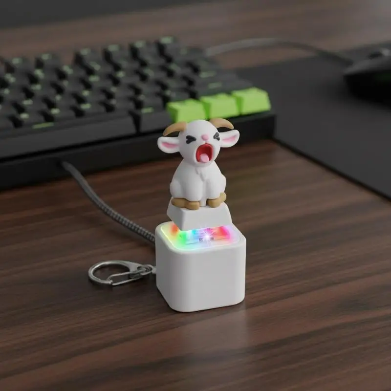 (.) Squeaking Goat Keyboard Stress Relief Toys For Adults Rechargeable Keyboard Clicker Keychain With Scream Sound And LED Light