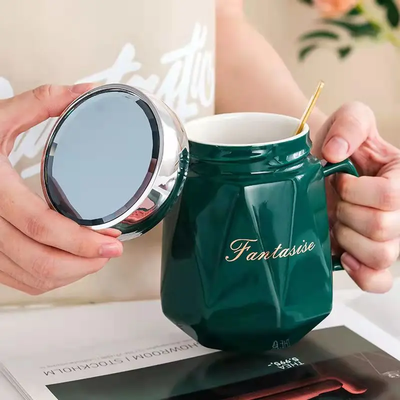 Lavender Cartoon Ceramic Water Mug with Cover,Mirror Seal Leakproof Mug Fashion Cup Milk Juice cup Home Office Drinkware 500ml