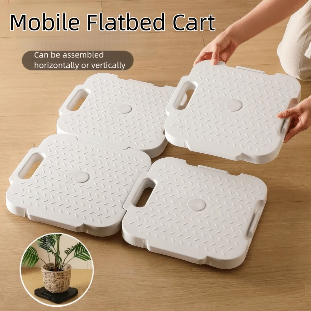 

Connectable Design Mobile Flatbed Cart Strong Load-bearing Durable Construction Movable Flower Pot Tray Rolling Caster 4 Wheels