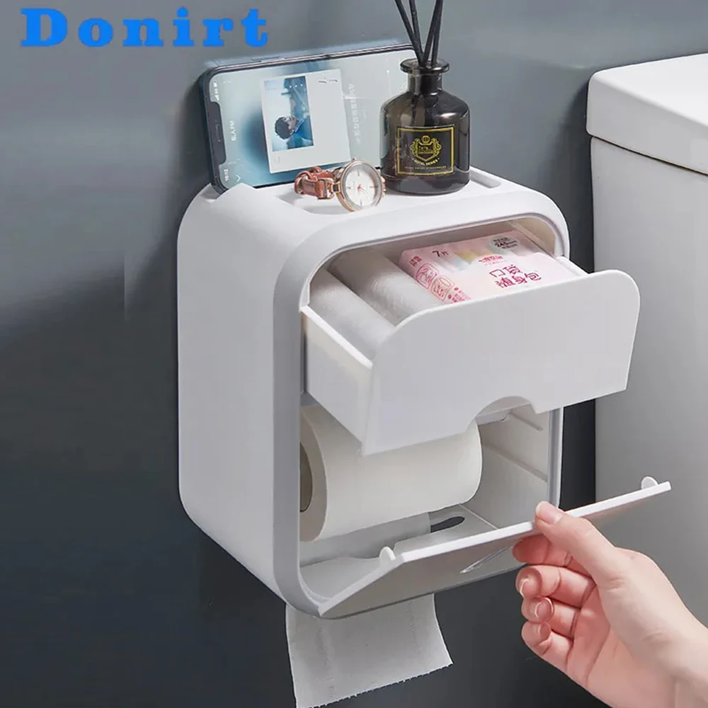 Punch-free Toilet Paper Holder Box Waterproof Tissue Storage Box  Bathroom Rack Wall Mounted Kitchen Bathroom Storage Holder