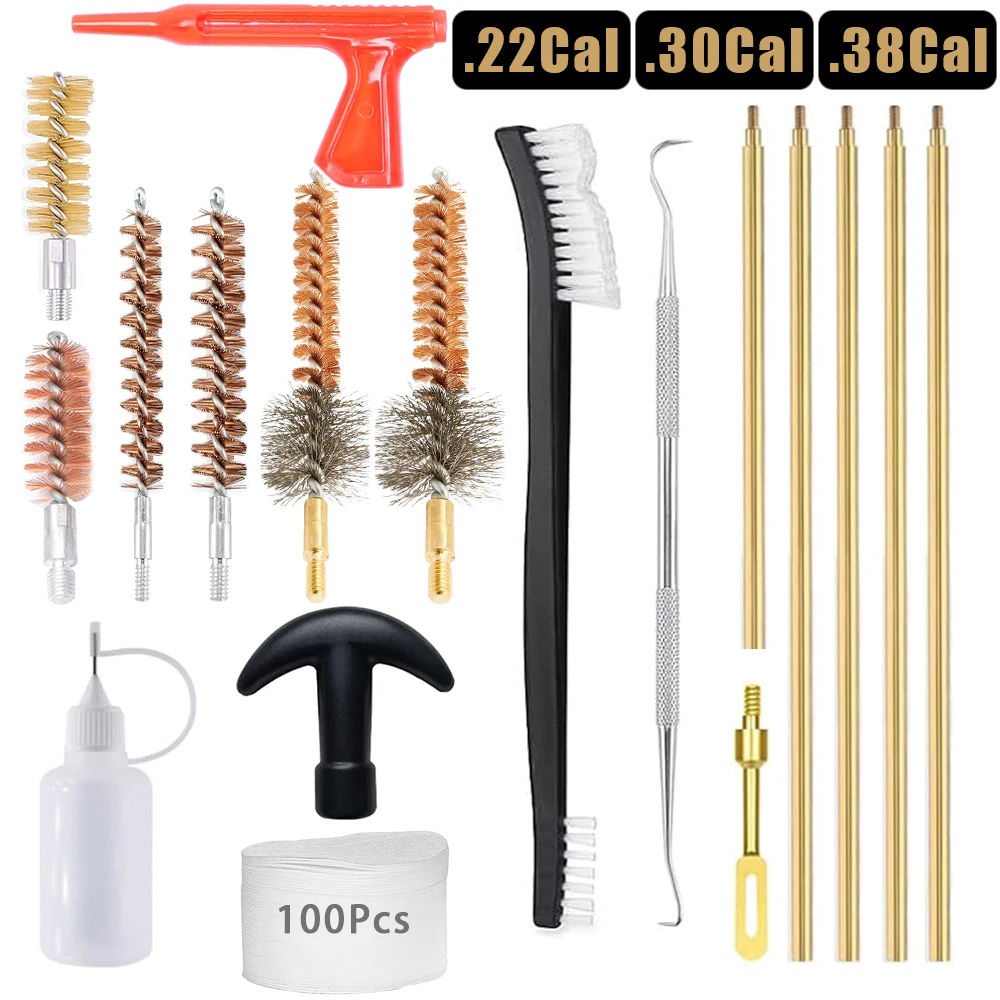 18Pcs/Set Gun Cleaning Kit - Includes Brass Brush, Nylon Brush, Stainless Steel Pick & Cleaning Patches, Fits .22/.30/.38Cal