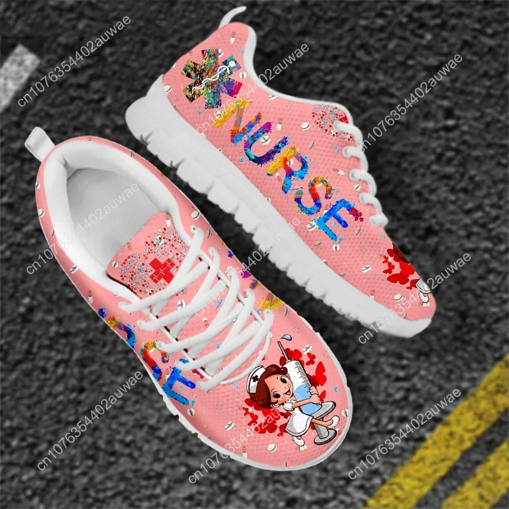 Cute Hospital Cartoon Nurse Girls Pattern Sneakers Shoes For Women Breathable Lace Up Flat Shoes Comfort Zapatillas
