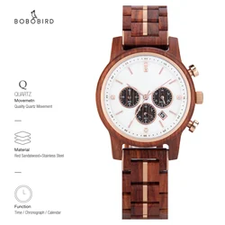 BOBOBIRD Wooden Women's Classic Watch Top Fashion Quartz Wristwatch Chronograph Clock Personalized Anniversary Christmas Gift