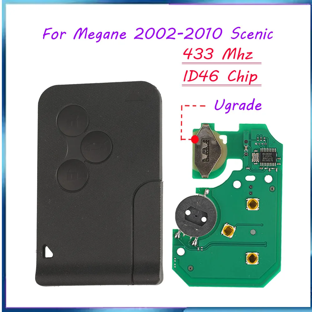 jingyuqin New Remote 433MHZ FSK Car Key For Megane 2002-2010 Scenic 2003-2009 Upgrade Battery Holder ID46/PCF7947 Chip