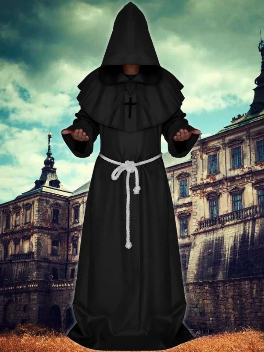 Średniowieczny strój mnicha, kostium czarodzieja, księdza, przebranie na Halloween, odgrywanie ról, Bóg Śmierci, długa szata, cosplay, damski strój etniczny na scenę