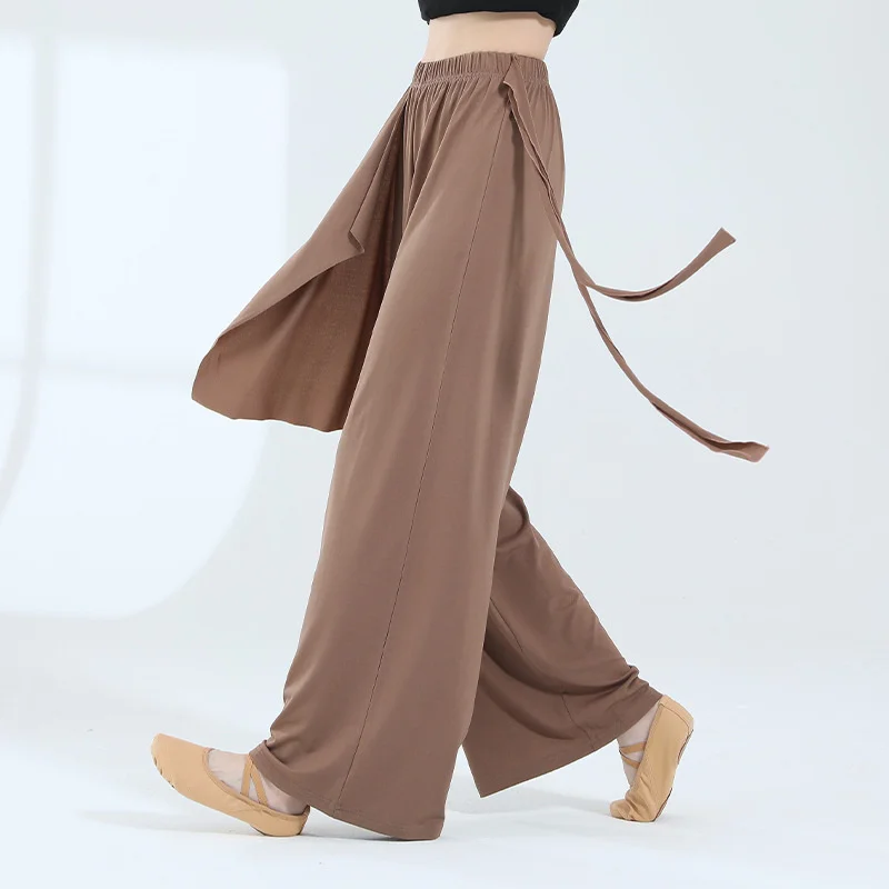 Modern Dance Pants For Women Soft Loose Ribbon Wide Leg Dancing Trousers Chinese Classical Dance Performance Ladies Yoga Pants