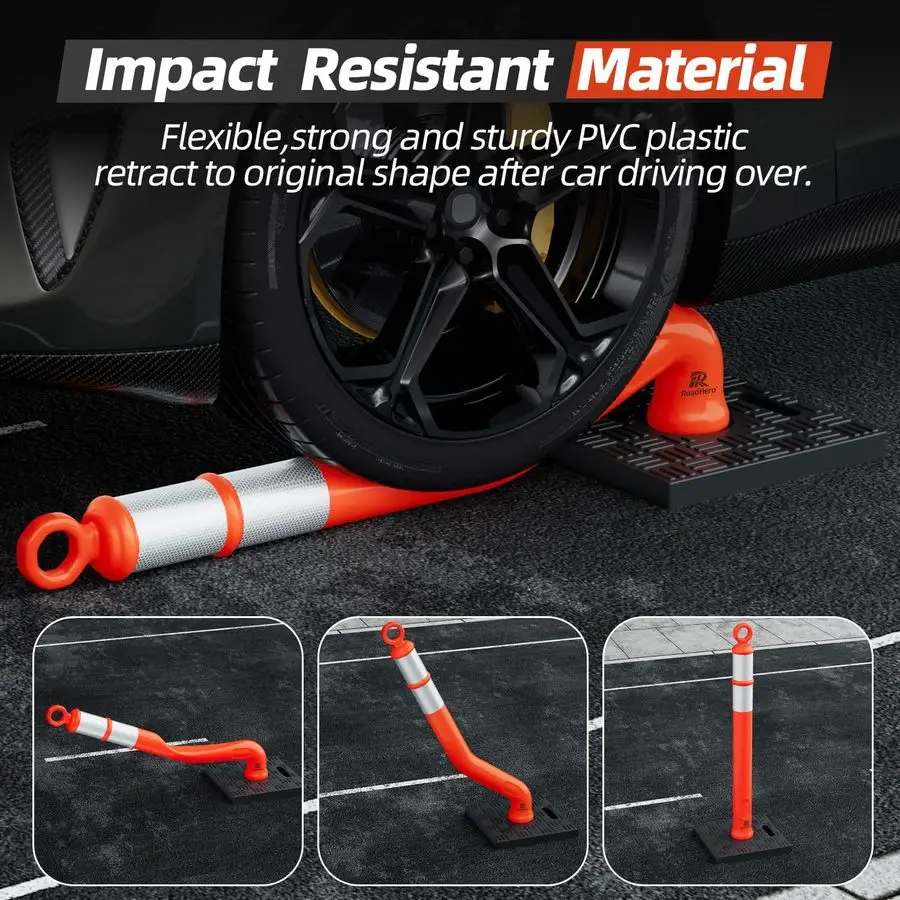 42 Inch Delineator Post with Base, Portable Orange Traffic Delineator Posts Cones with Reflective Collars for Parking Lots, Road