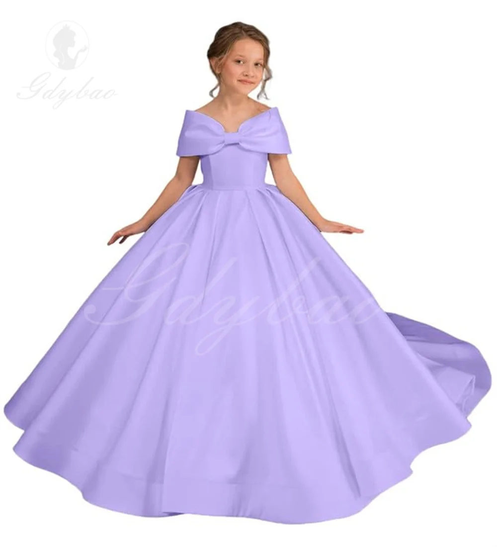 Dew Shoulder Satin Ivory Flower Girl Dress Off  Princess Dresses  Holy Communion Princess for Wedding Customized Ball Gown