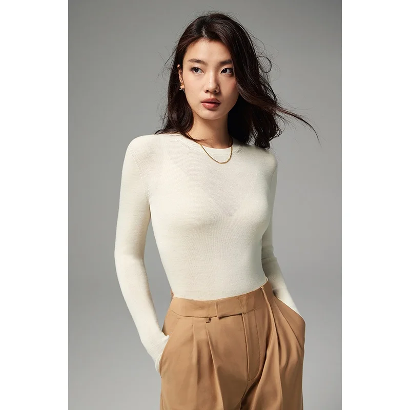 

WIT Yangzi 20S Шерстяной вязаный свитер с круглым вырезом, 8-игольная вязка, базовый слой, с длинным рукавом, для повседневной носки, приталенный крой