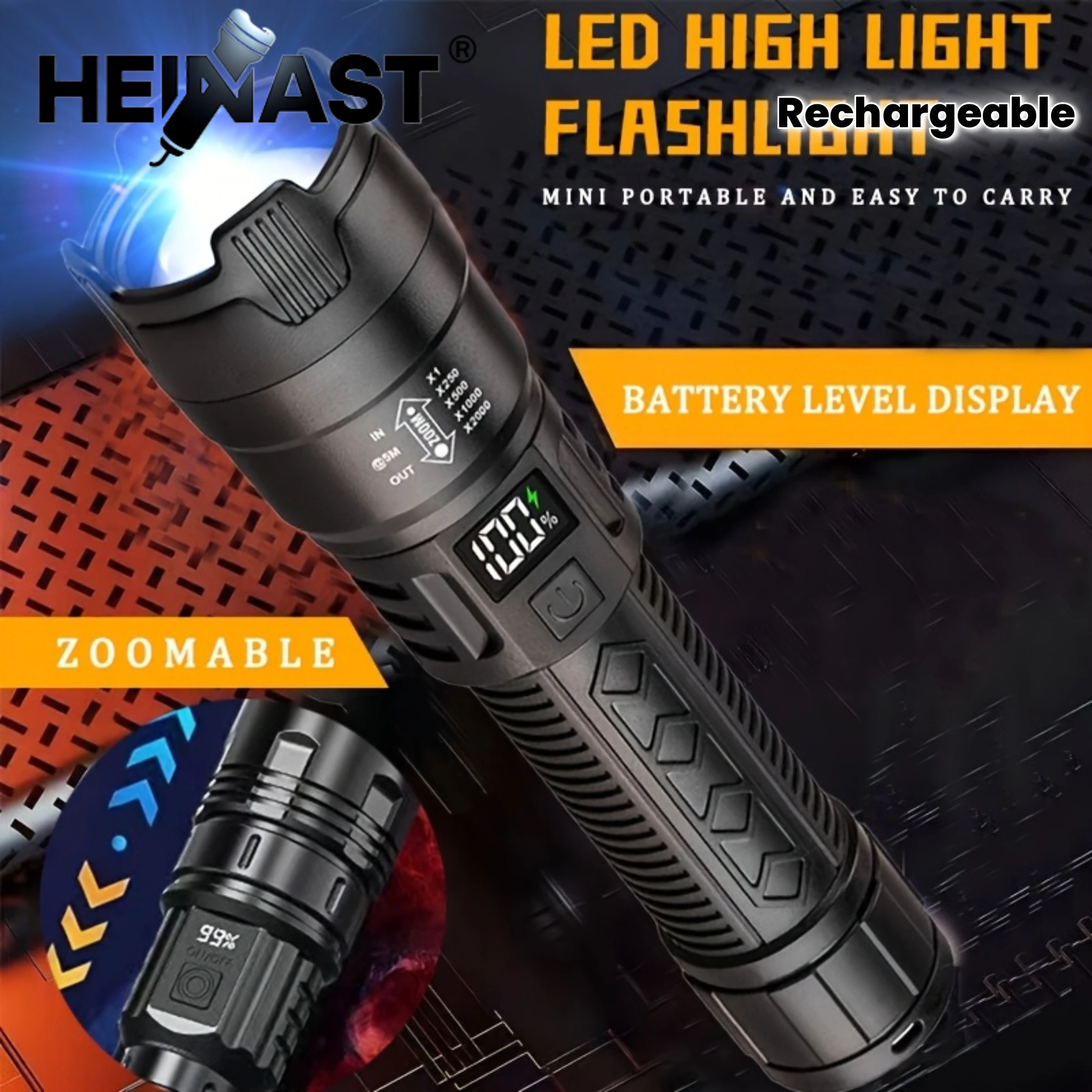 

1000LM Ultra Bright LED Flashlight Type-C Rechargeable Long Range Zoom Tactical Torch Outdoor Emergency Camping Fishing Lantern