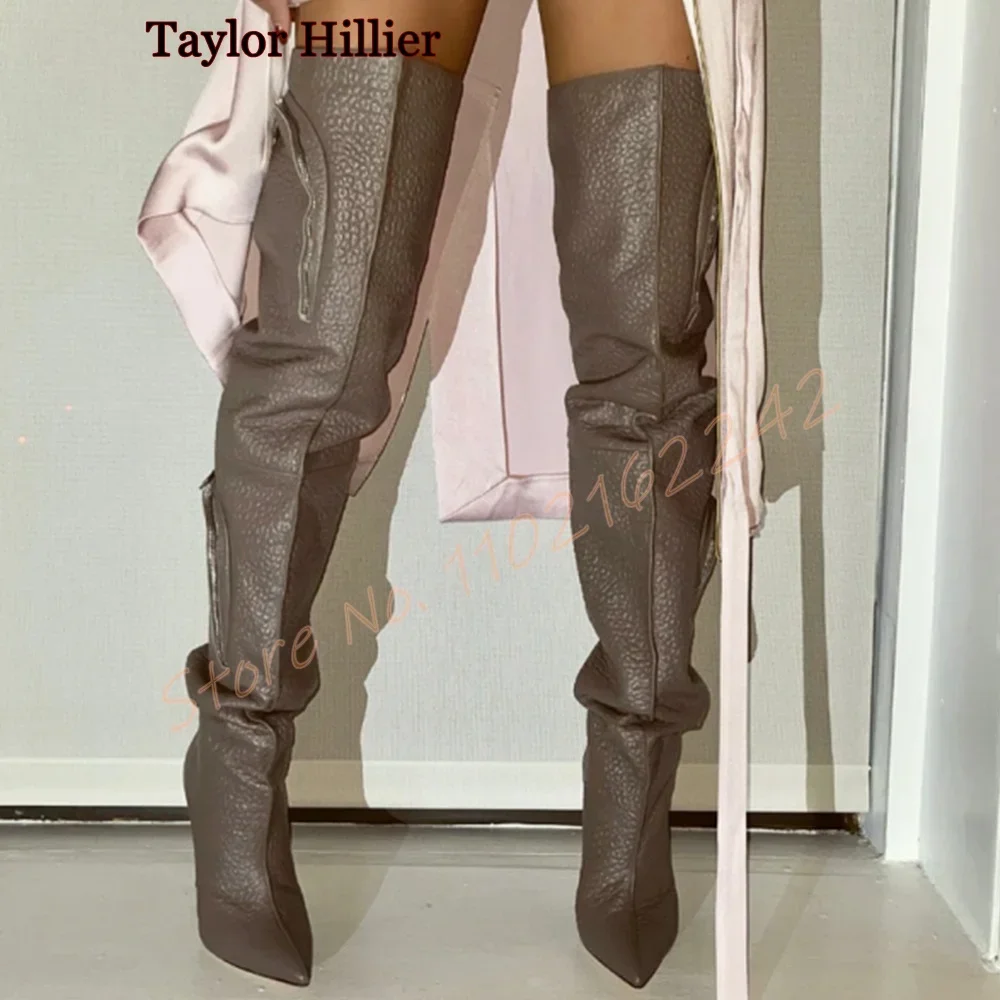White Women\'S Over-The-Knee Boots Fashionable Loose Pointed Stiletto Boots Elegant Catwalk All-Match Luxury Winter Long Boots 44