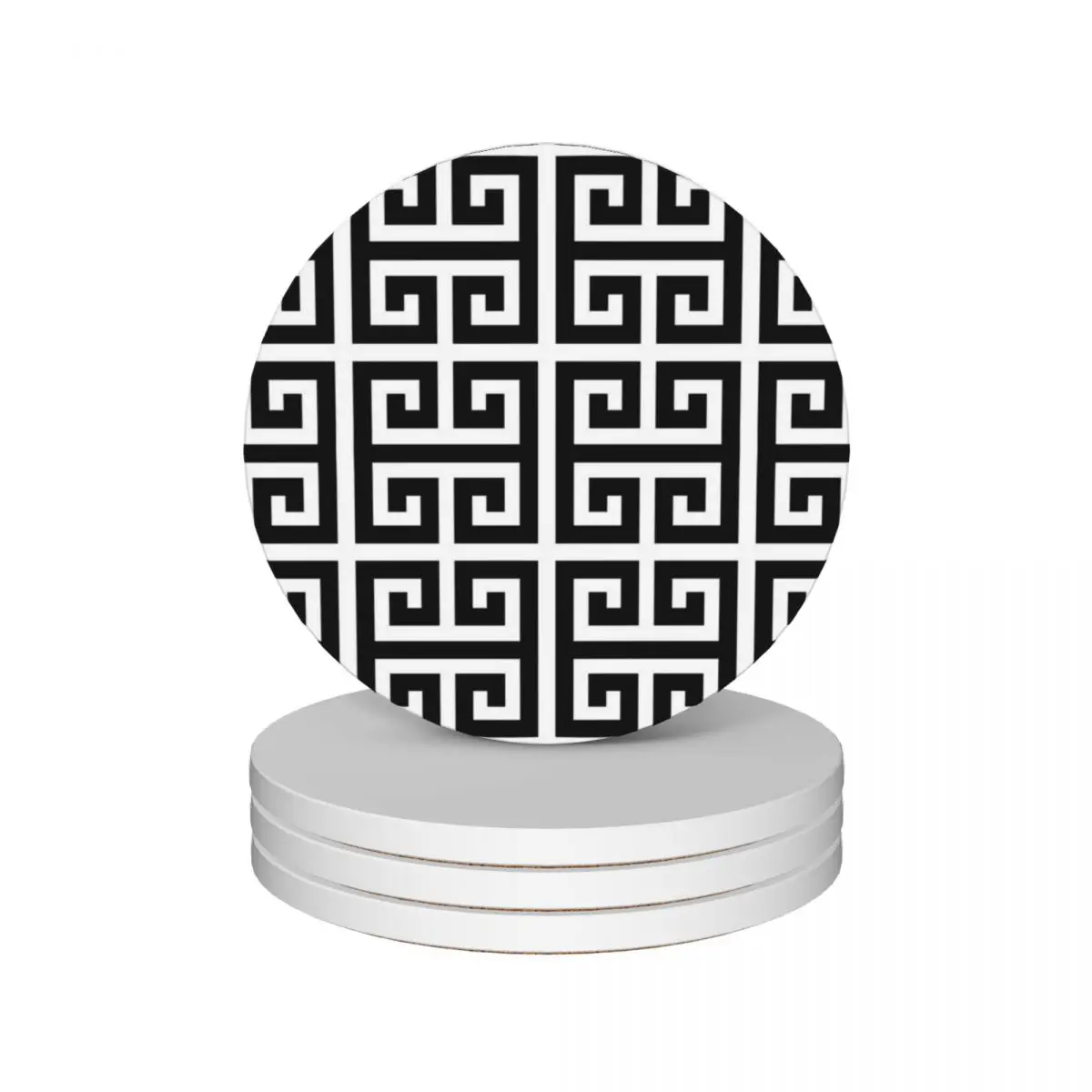 

Classic Greek Key Pattern (black/white) Ceramic Coasters (Set of 4) for table white drinks animal Coasters