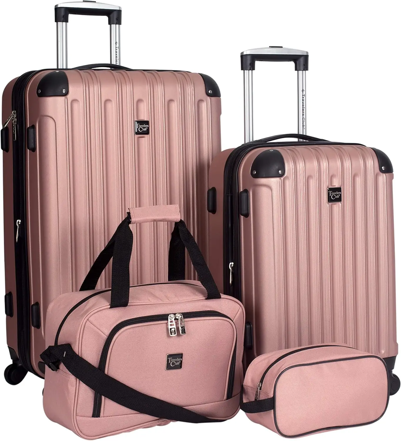

4-Piece Hardside Luggage Set: 28" Suitcase, 22" Carry-On, Tote & Kit, Rose Gold