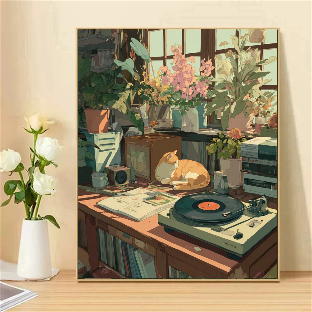 Paint by Numbers For Adult Kit The Orange Cat On The Table DIY Dropshipping acrylic Oil Painting Canvas by Number Home Decor