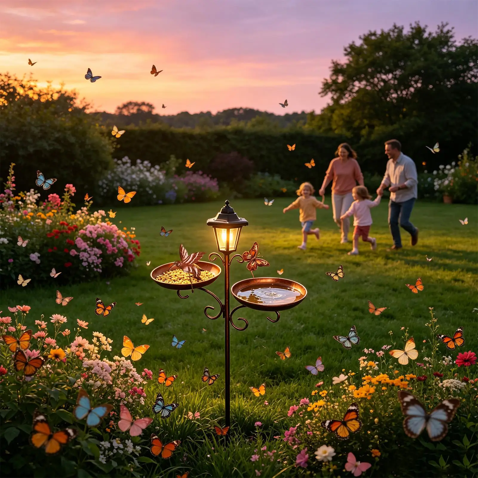 Garden Bird Bath LED Solar Light Bird Feeding Drinking Dish Large Capacity Hummingbird Feeder For Balcony Garden Patio Outdoor
