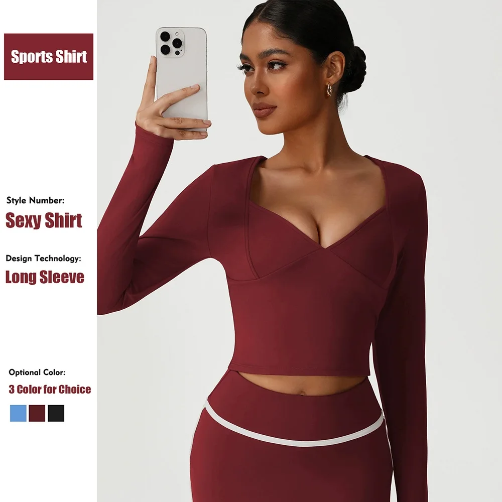 

Cloud Hide Pilates Sports Shirt Fitness Long Sleeve Red Yoga Blouse for Women Gym Top Running T-Shirts Fall Workout Sportswear