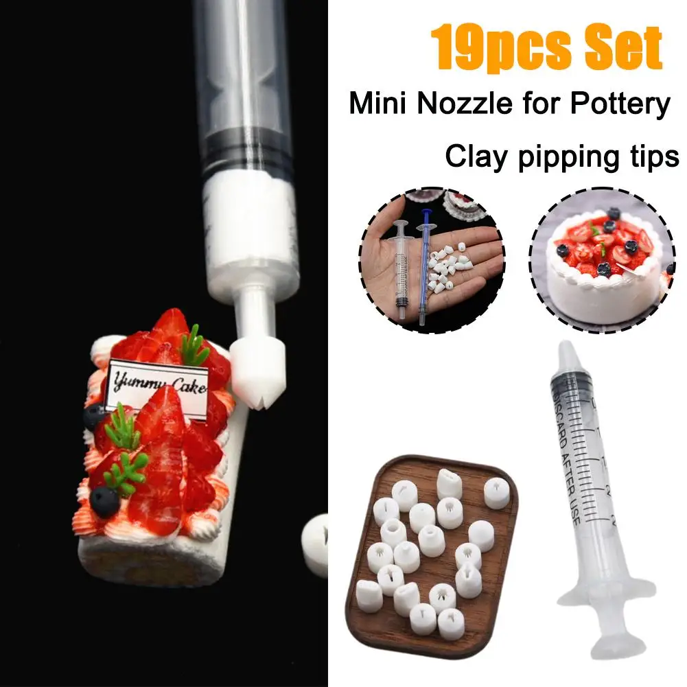 19Pcs DIY Mini Cake Decoration Tip Cream Glue 3D Syringe Making Food Decoration Cake Play Tool Cream Soil Tip Tip Jam Z3E3