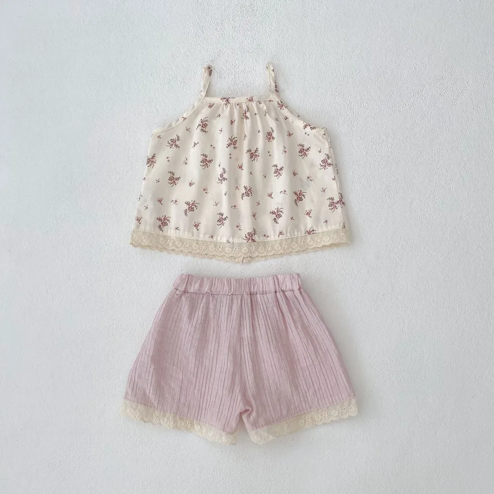 

Kids Flower Camis Tops+Elastic Waist Shorts 2PCS Outfits Clothes Summer Children Girl Clothing Set 0-4Years Toddler