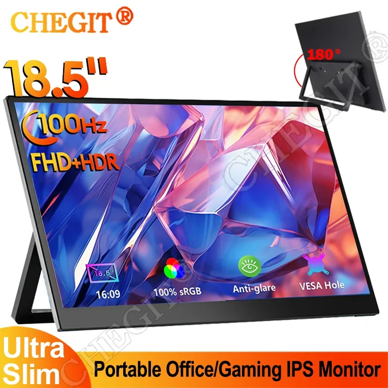 

18.5 inch Portable Monitor 1080P HDR 16:9 Computer Gaming Display 100Hz 100%sRGB IPS for Mac Laptop PC Switch Xbox PS4/5 Xbox