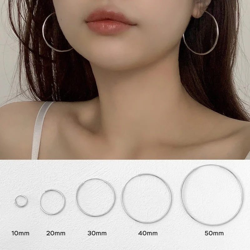 

S925 sterling silver smooth plain hoop earrings women's large hoop earrings personalized fashion all match hot selling earrings