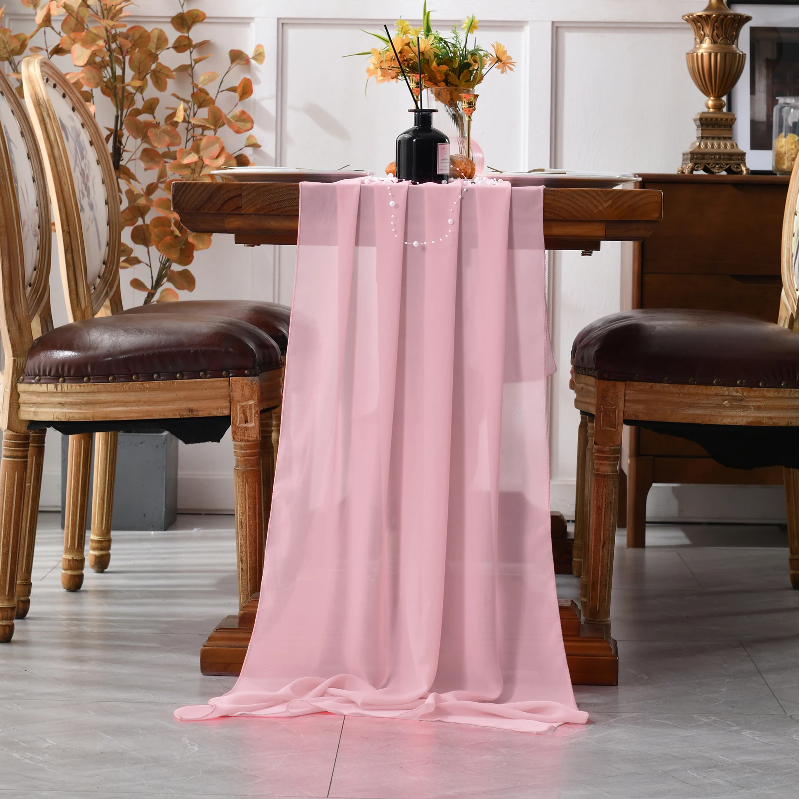 

30*300CM Chiffon Table Runner Wedding Pink Sheer Wedding Arch Overlay Fabric for Birthday Bridal Party Banquets Decorations