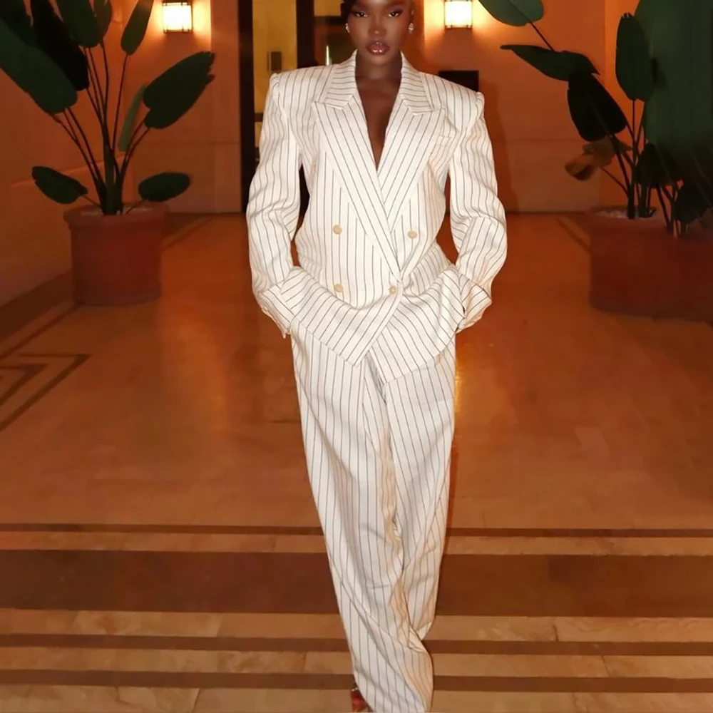 

Women's Striped 2Piece Stretch Office Wear Business Casual Work Jacket Formal Loose Fit Suit Blazer Women Fashion Daily Commute