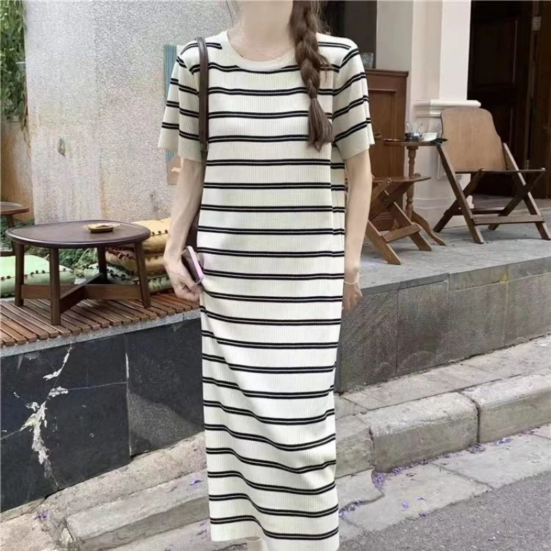 

Women's dress summer 2023 new collar Long dress chic white casual T-shirt skirt ins tide bodycon dress