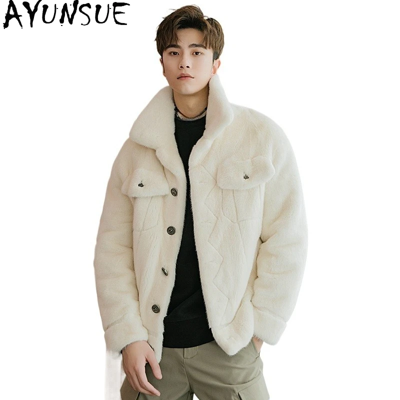 

AYUNSUE High-end Natural Mink Real Fur Coat Man Fashion Autumn Winter Short Whole Mink Fur Jacket Warm Outwear Jaqueta Masculina