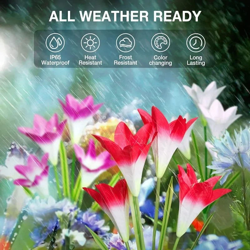 1 PCS 4 Heads Lily Solar Pile Light, Solar Garden Light, Outdoor Waterproof Terrace Porch Backyard Garden Passage Decoration