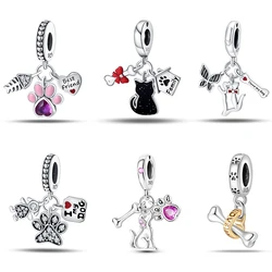 100% 925 Sterling Silver Cute Cat's Paw Dog Animal Pets Charms Beads Fit 3mm 925 Original Bracelet Fine DIY Birthday Jewelry