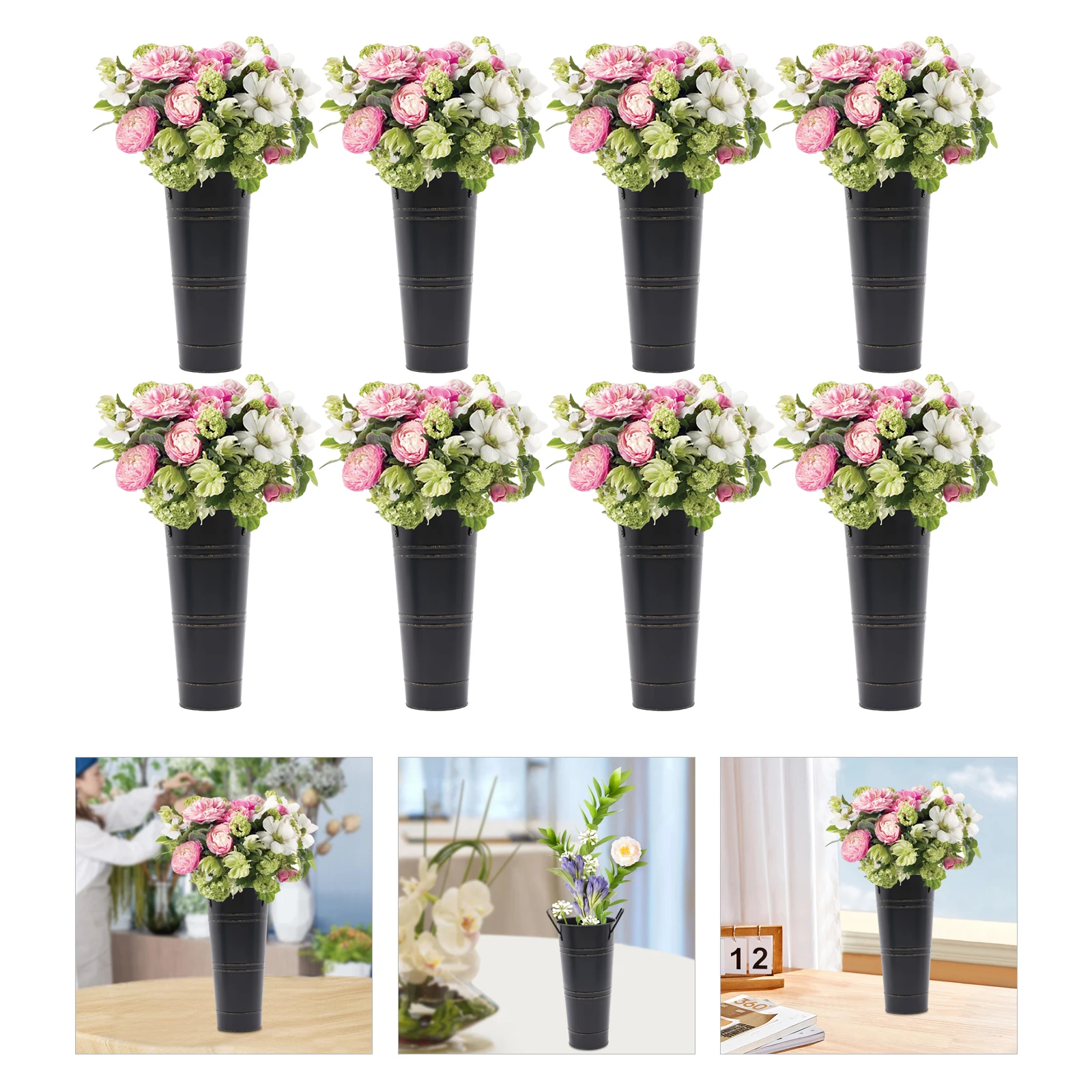 （White, no inventory）8PCS Metal Barrel Vases Cylindrical Flower Vases for Bouquet Flower Bucket Vases Black/White