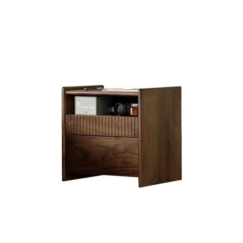 

Nordic black walnut bedside table floor-to-ceiling modern simple storage drawer storage bedroom solid wood bedside cabinet