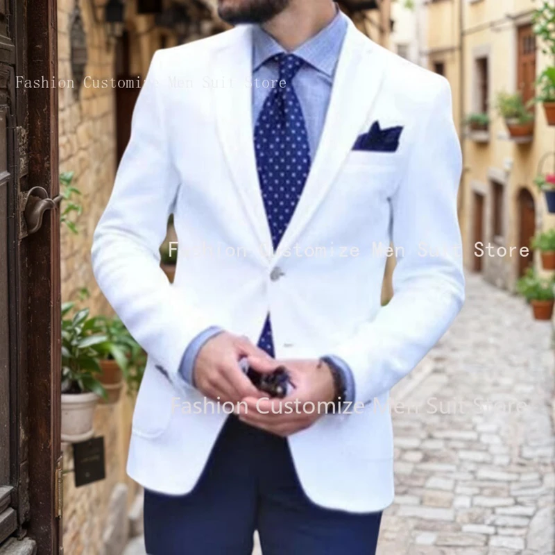 

2025 Повседневные костюмы из 2 предметов для мужчин Slim Fit Мужской модный костюм для ужина Темно-синие брюки Жених Свадебный смокинг Trajes De Hombre