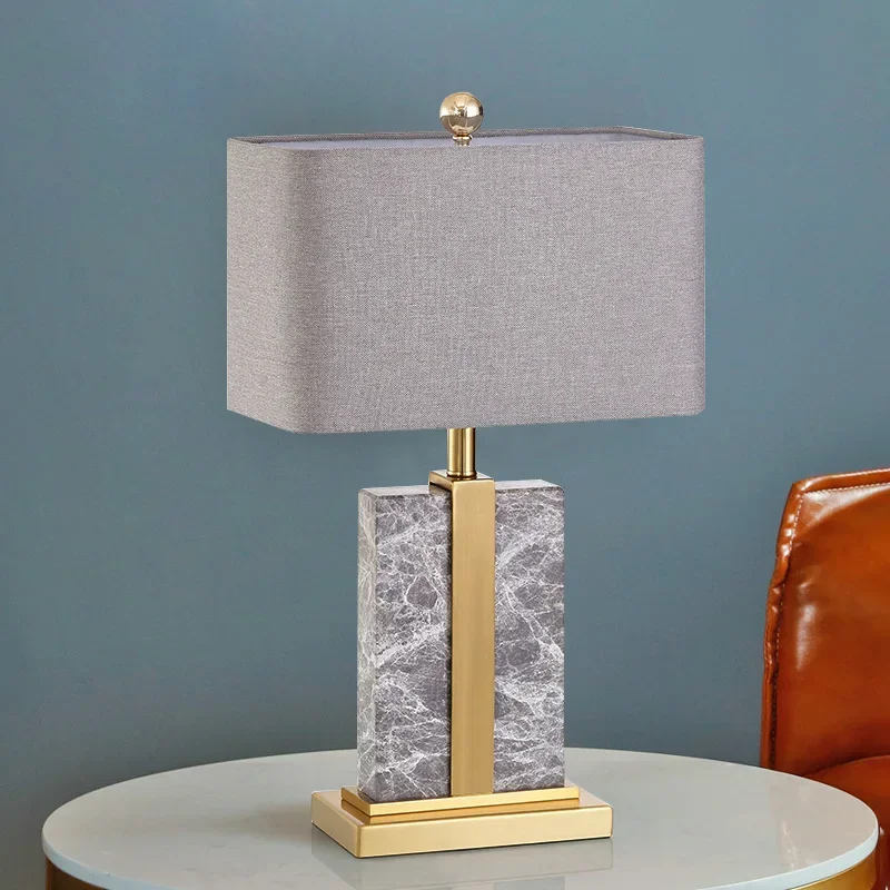 

Gray Marble Table Lamps New LED Light Modern Fabric Desk Lamp Bedside Nightlight Home Room Decor for Bedroom Lampe De Chevet