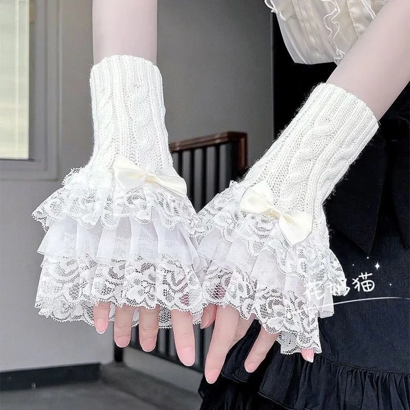 

Рукава для косплея в стиле Лолиты, кружевной чехол с бантом, рукава, аксессуары y2k, рукава в стиле Лолиты, грелка для рук, фиксирующий рукав y2k